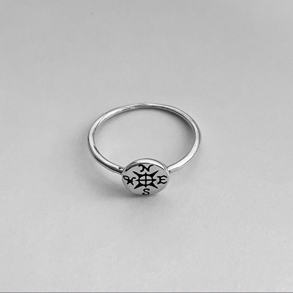 Sterling Silver Small Compass Ring, Silver Ring - image 3